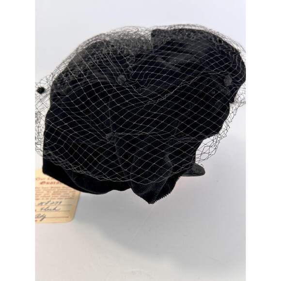 Vintage Lane Bryant Black Velvet and Net Pill Box Hat w Original Tag - Mid Cen main image 5